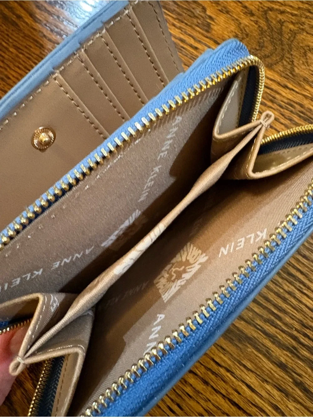 Anne Klein Pebbled Leather Card Holder Wallet in Slate Blue